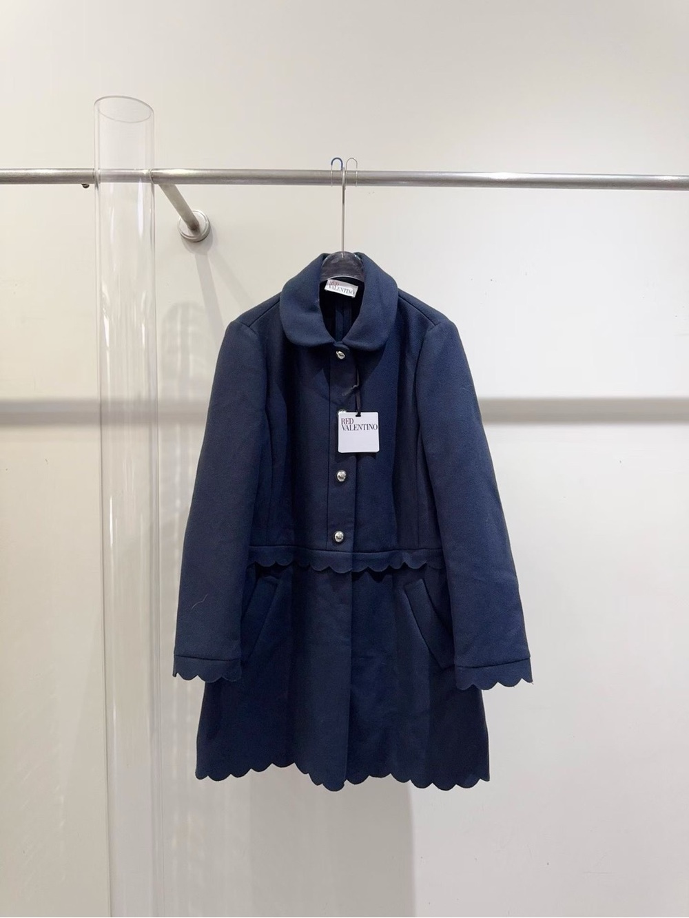 🚩steal RED Valentino Navy Scalloped Hem Wool Coat